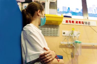 A young girl is waiting for a doctor in a waiting room at the Hospital